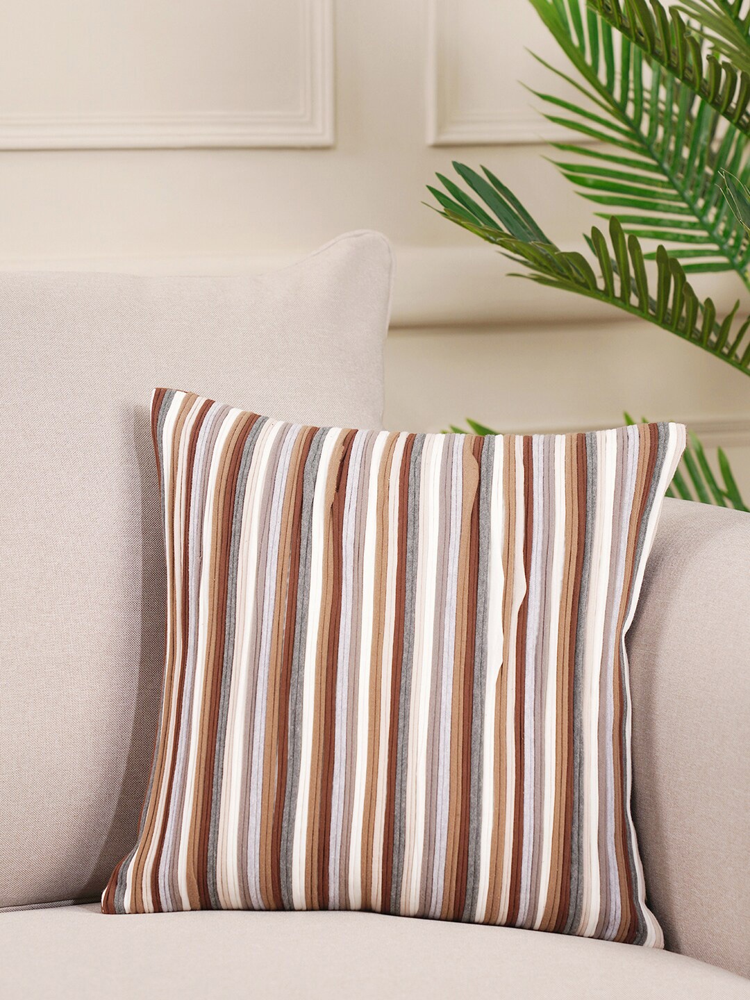 

Pure Home and Living Red & Beige Striped Square Cushion Covers