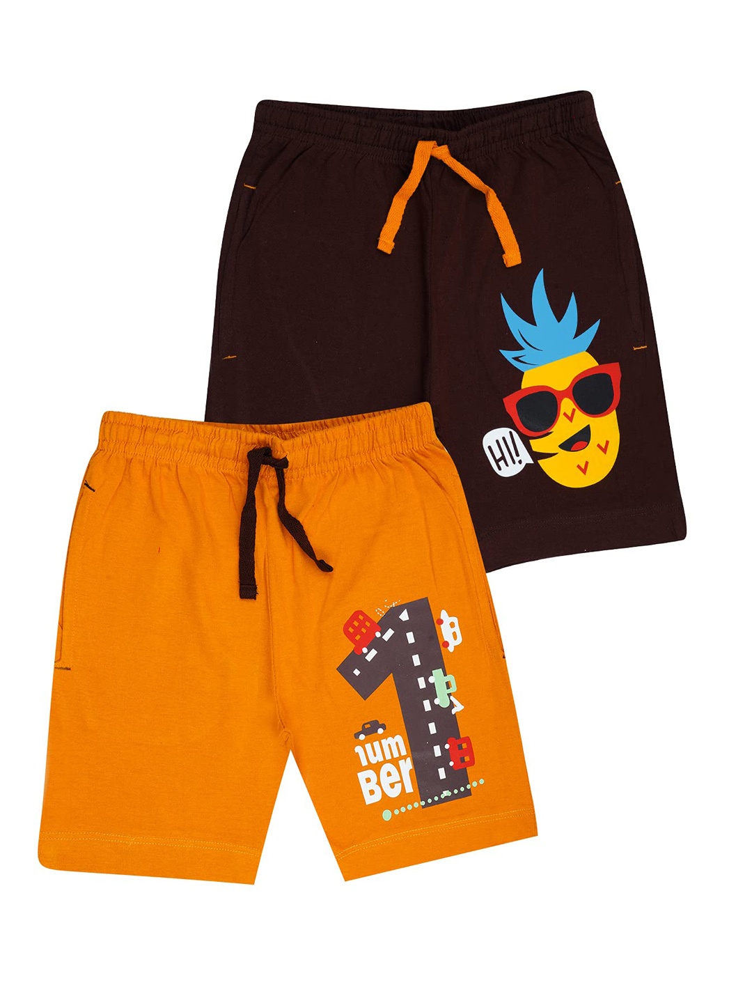

KYDA KIDS Pack of 2 Boys Multicoloured Printed Shorts, Orange