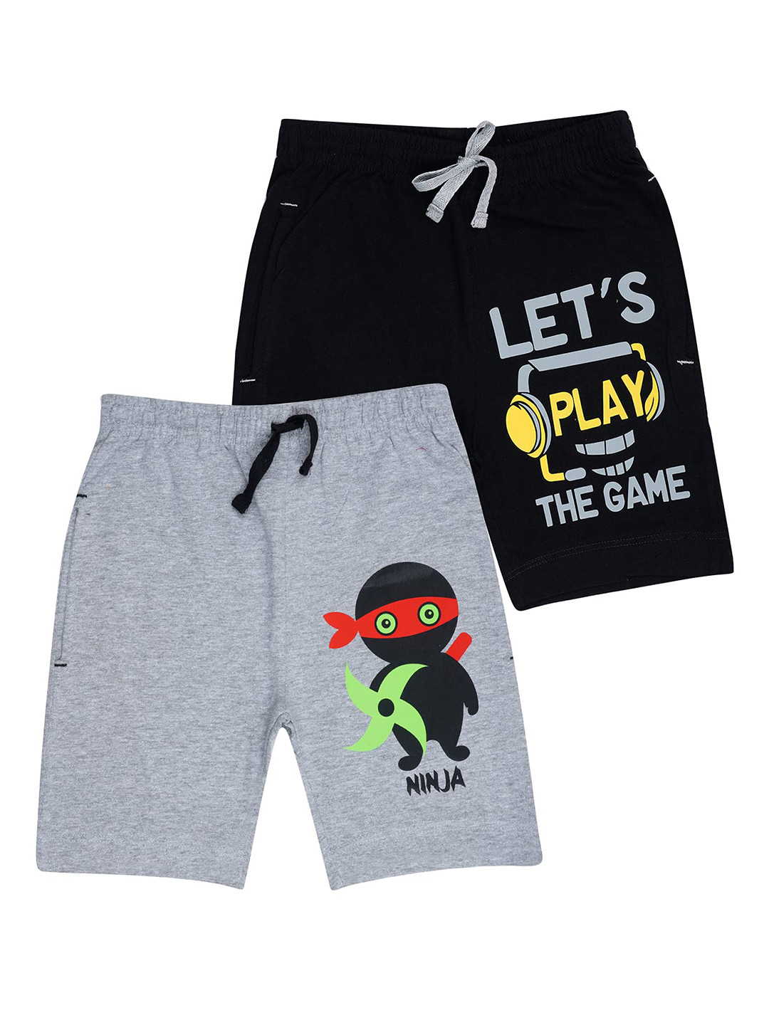 

KYDA KIDS Boys Pack of 2 Black & Grey Printed Shorts