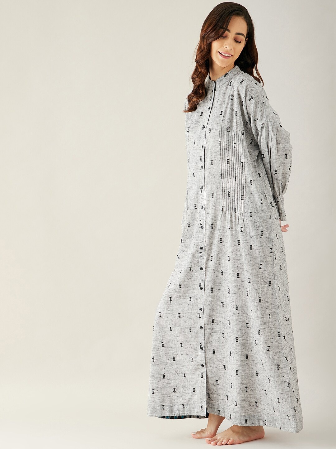

The Kaftan Company Women Grey Printed Maxi Nightdress
