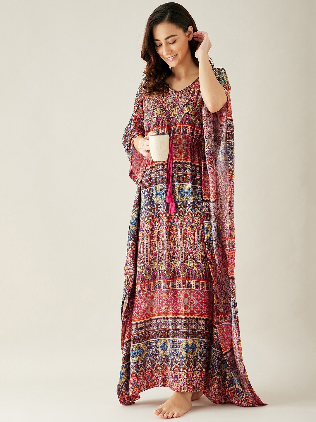 

The Kaftan Company Women Multicolored Abstract Print Kaftan Maxi Nightdress, Multi