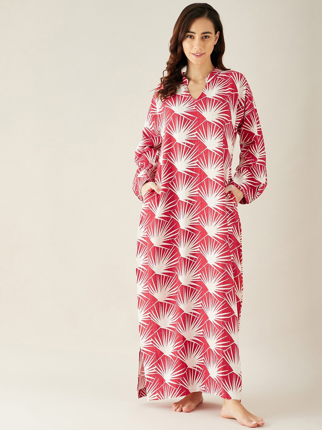 

The Kaftan Company Red Tropical Printed Maxi Nightdress