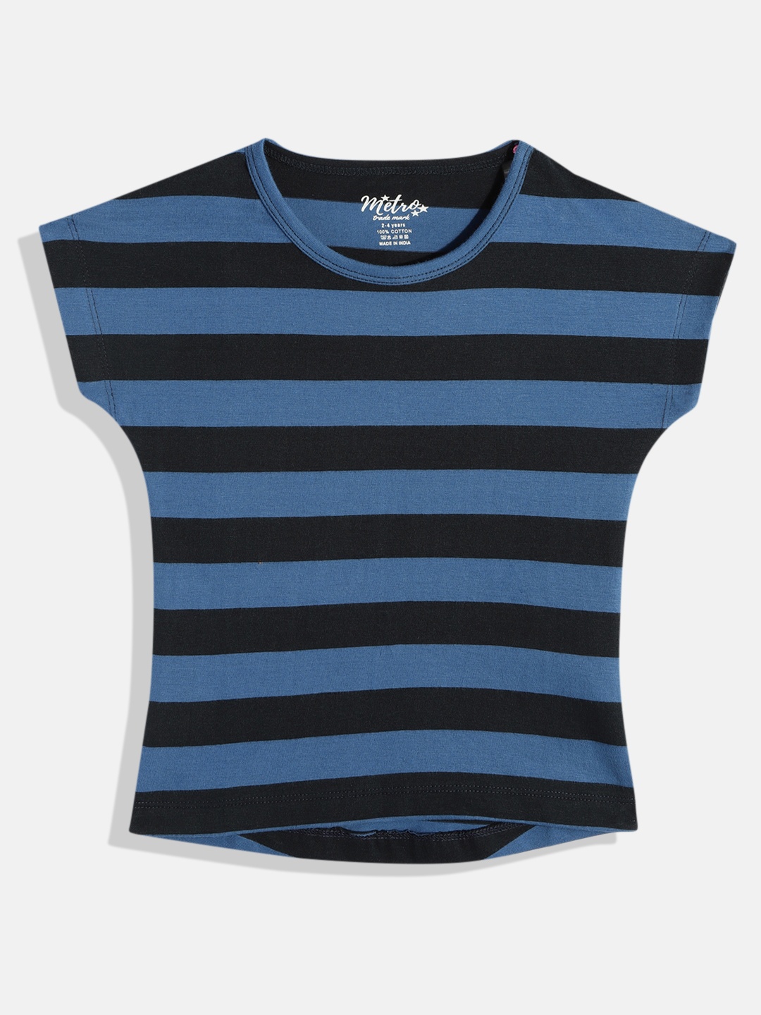 

METRO KIDS COMPANY Navy Blue Striped Pure Cotton Crop Top