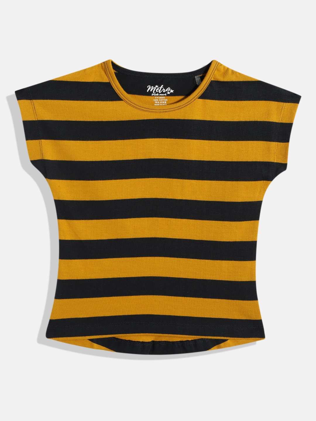 

METRO KIDS COMPANY Mustard Yellow & Black Striped Pure Cotton Crop Top