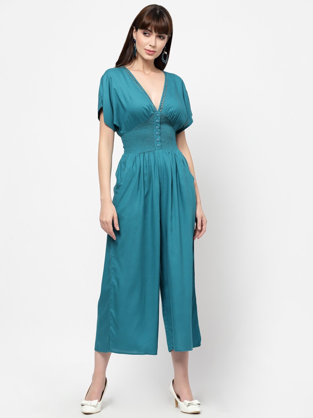 

FLAWLESS Teal Green Solid Culotte Jumpsuit