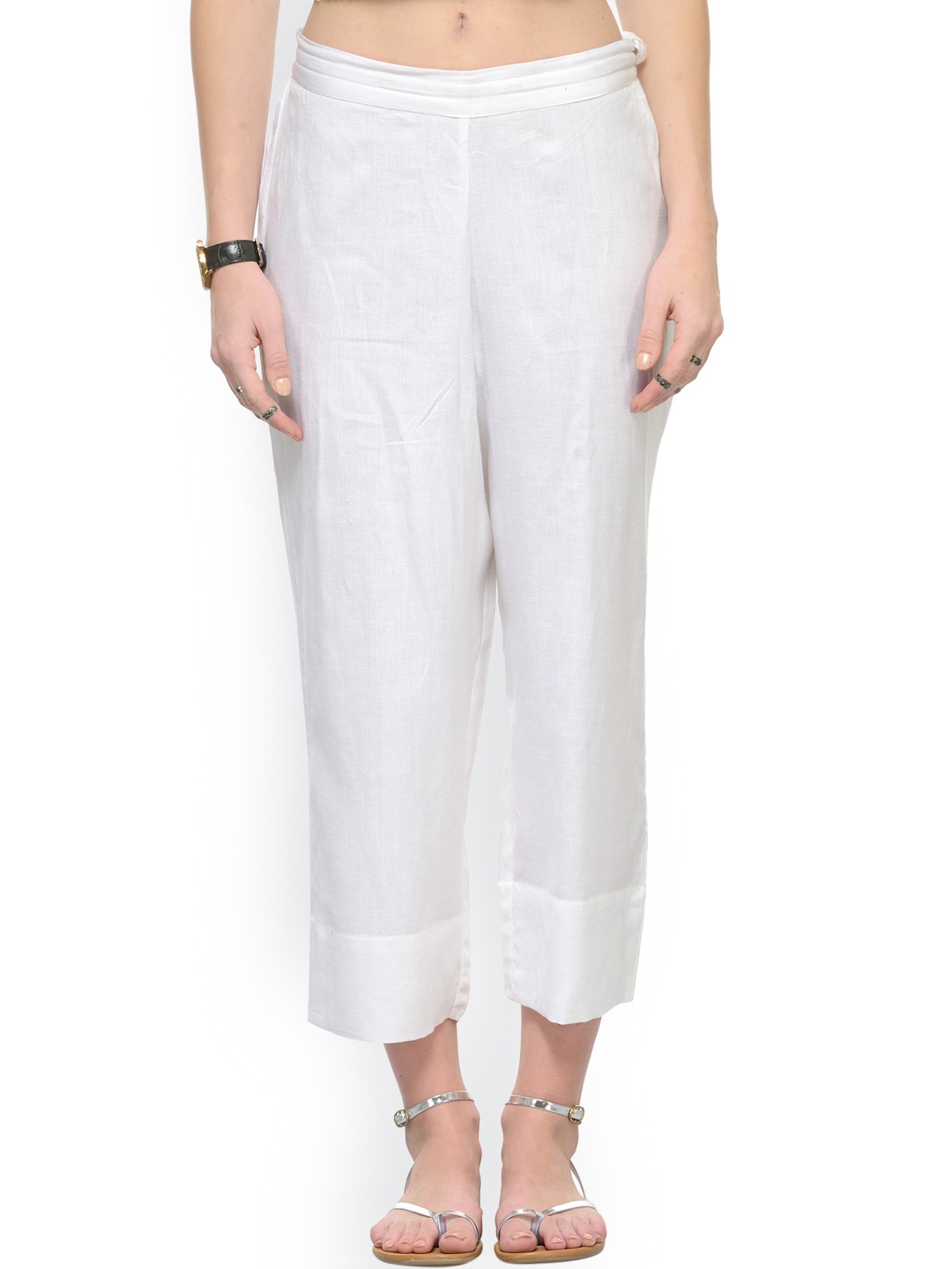 

Varanga Women White Regular Fit Solid Parallel Trousers