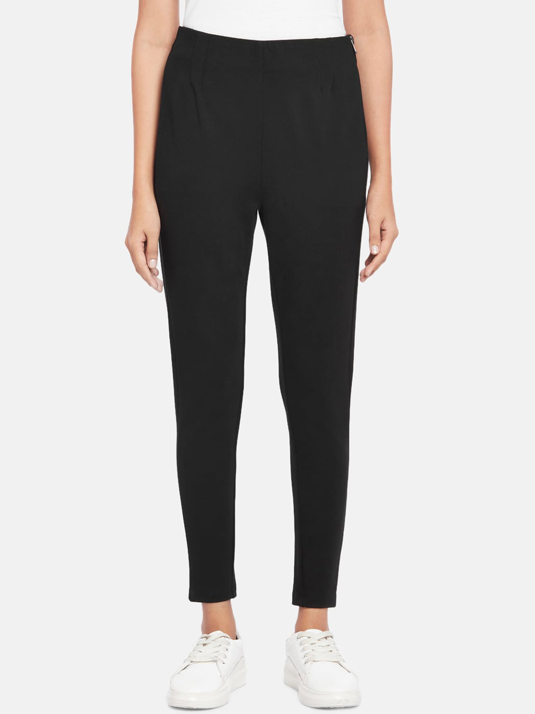

People Women Black Skinny Fit Pleated Trousers