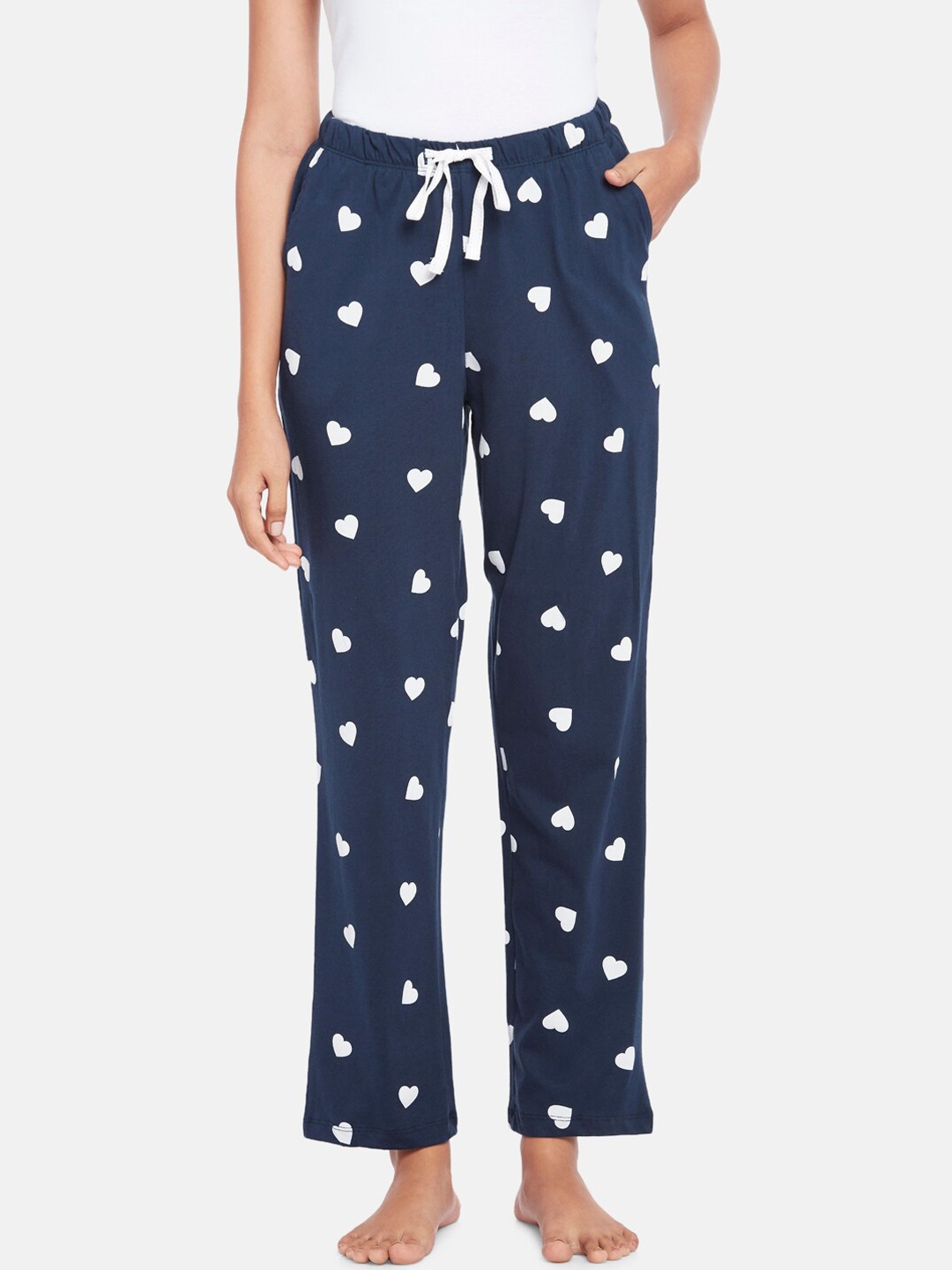 

Dreamz by Pantaloons Women Navy Blue & White Printed Pure Cotton Lounge Pants