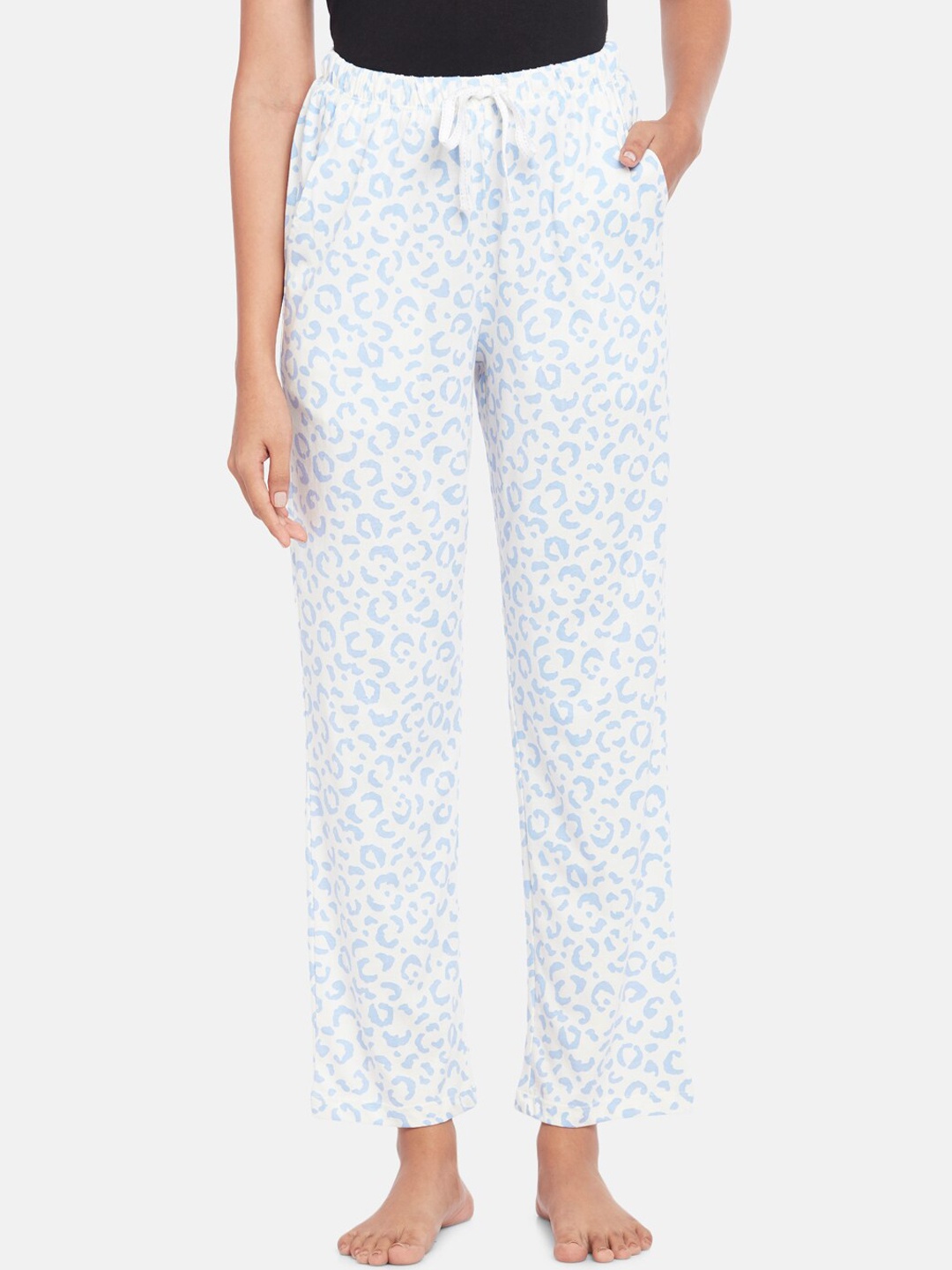 

Dreamz by Pantaloons Women White & Blue Printed Pure Cotton Lounge Pants