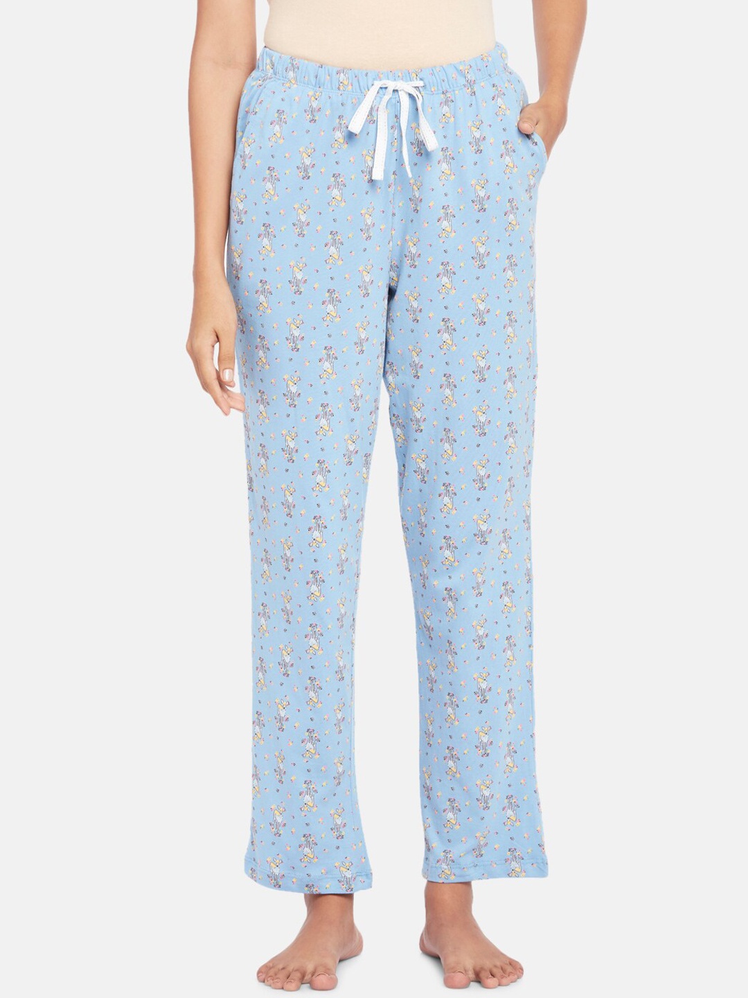 

Dreamz by Pantaloons Women Blue & Yellow Printed Pure Cotton Lounge Pant