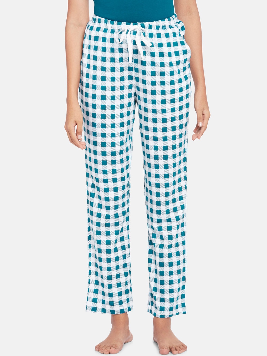 

Dreamz by Pantaloons Women Blue & White Checked Pure Cotton Lounge Pants