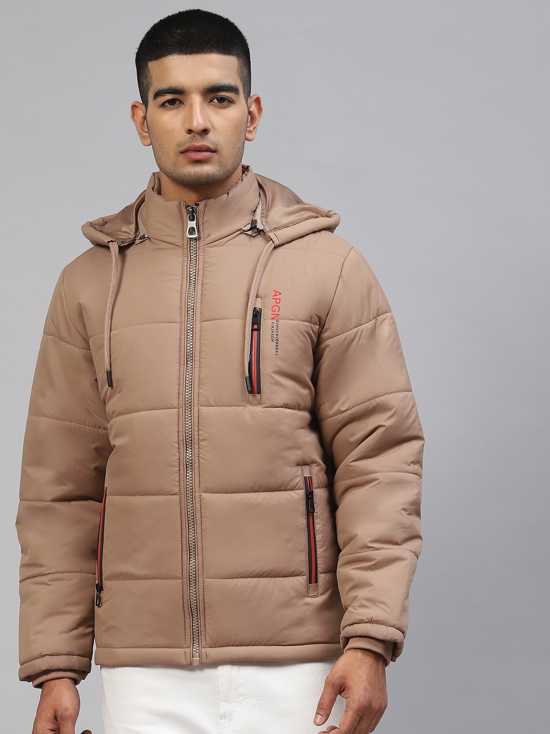 

Foreign Culture By Fort Collins Men Beige Solid Padded Jacket with Detachable Hood