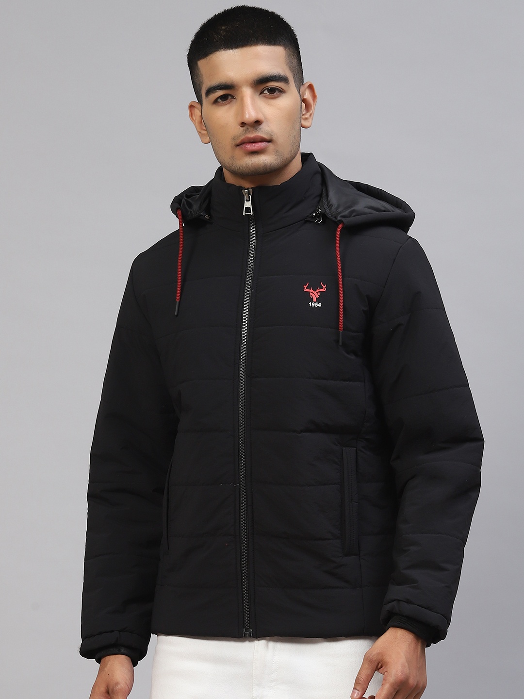 

Foreign Culture By Fort Collins Men Black Solid Padded Jacket With Hood