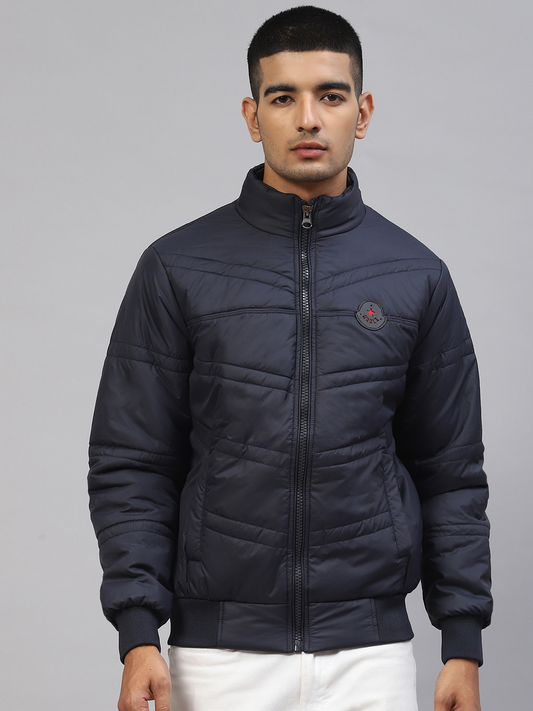 

Foreign Culture By Fort Collins Men Navy Blue Solid Padded Jacket