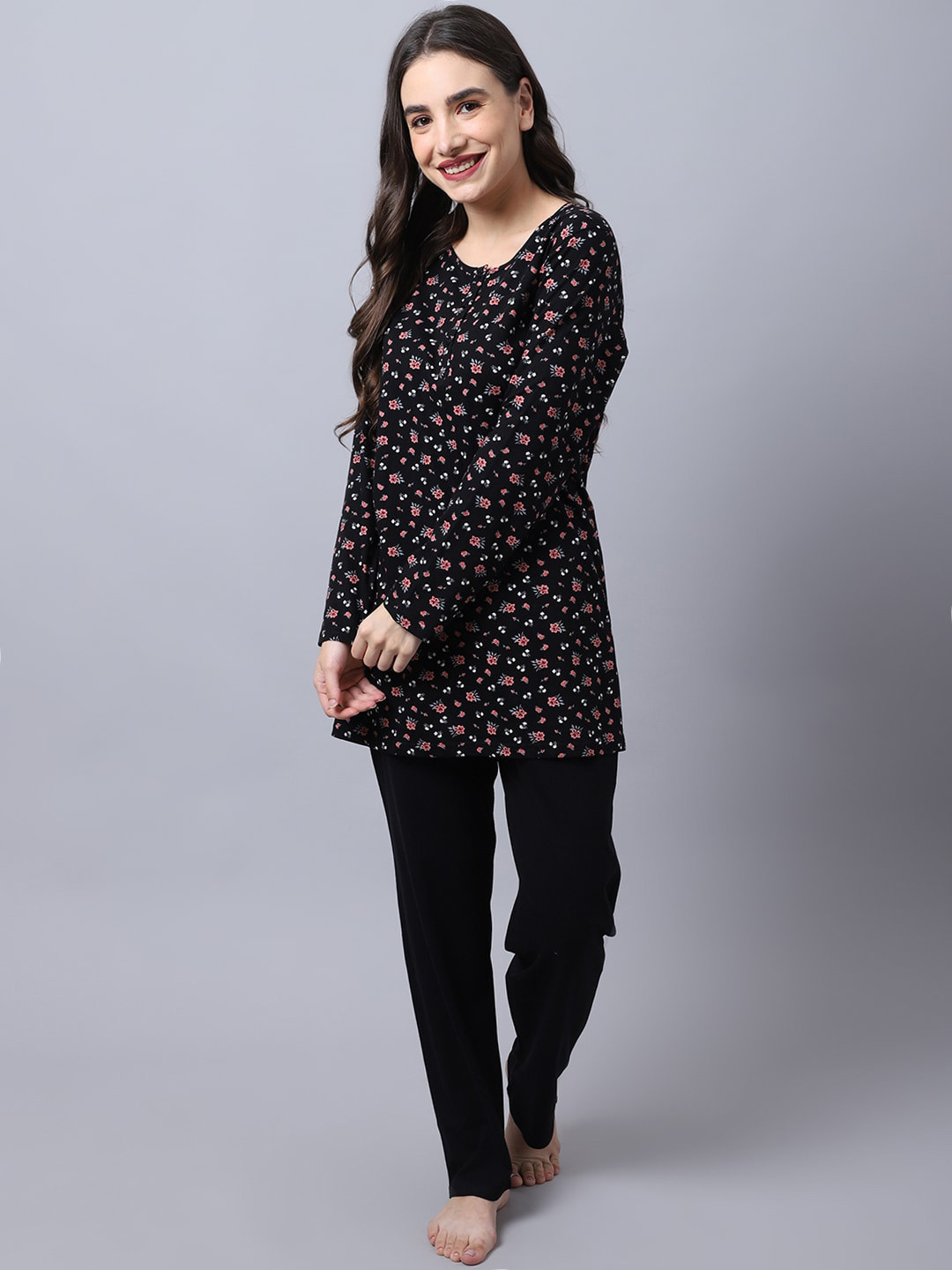 

Kanvin Women Black & Pink Printed Night suit MJKAW22371A