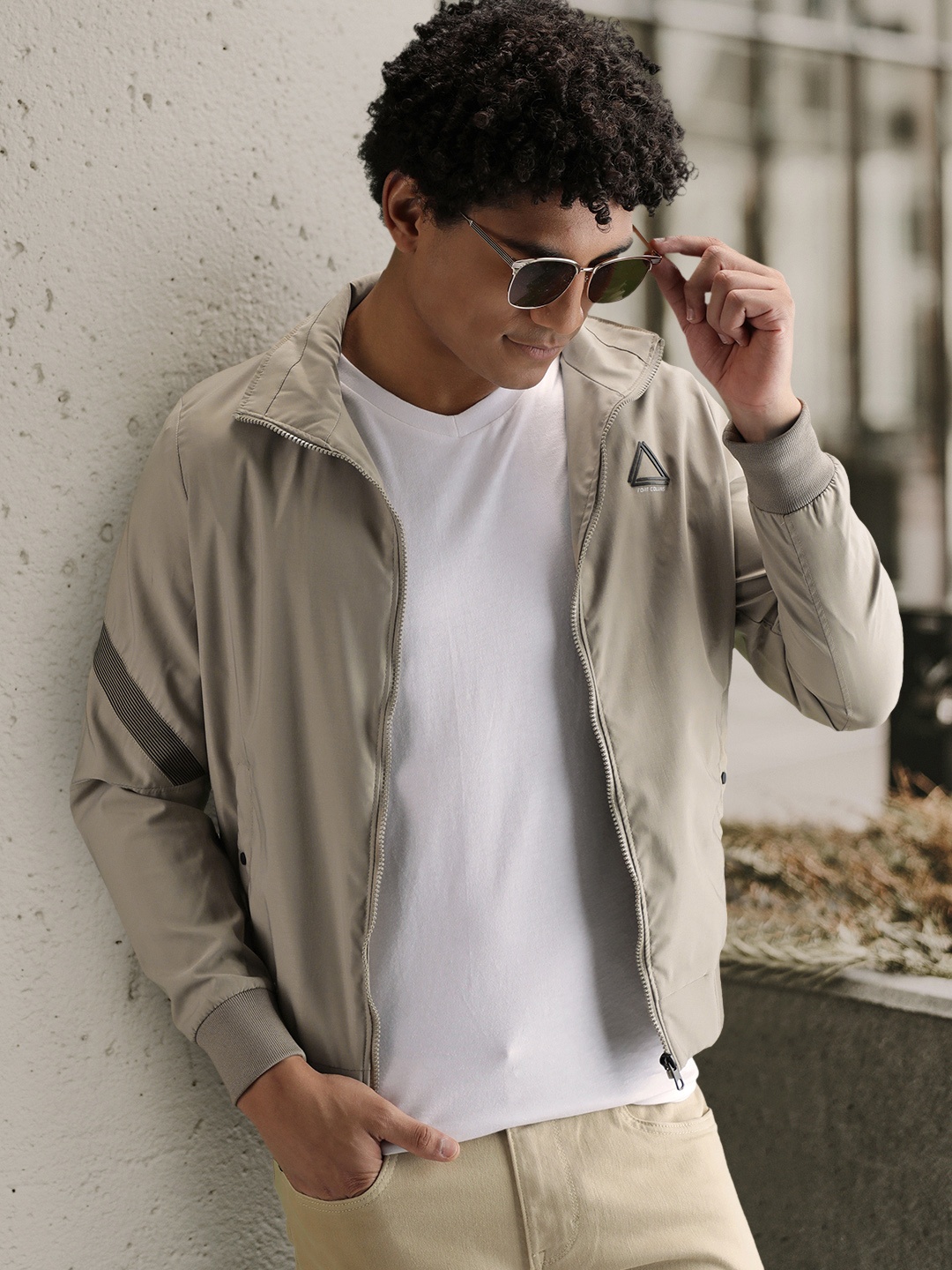 

Fort Collins Men Beige Solid Bomber Jacket