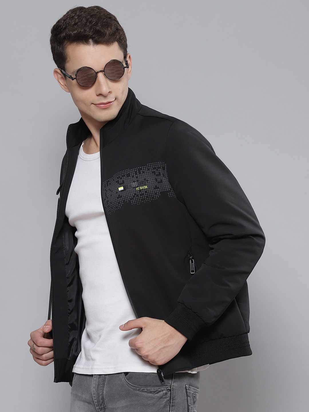 

Fort Collins Men Black Printed Bomber Jacket