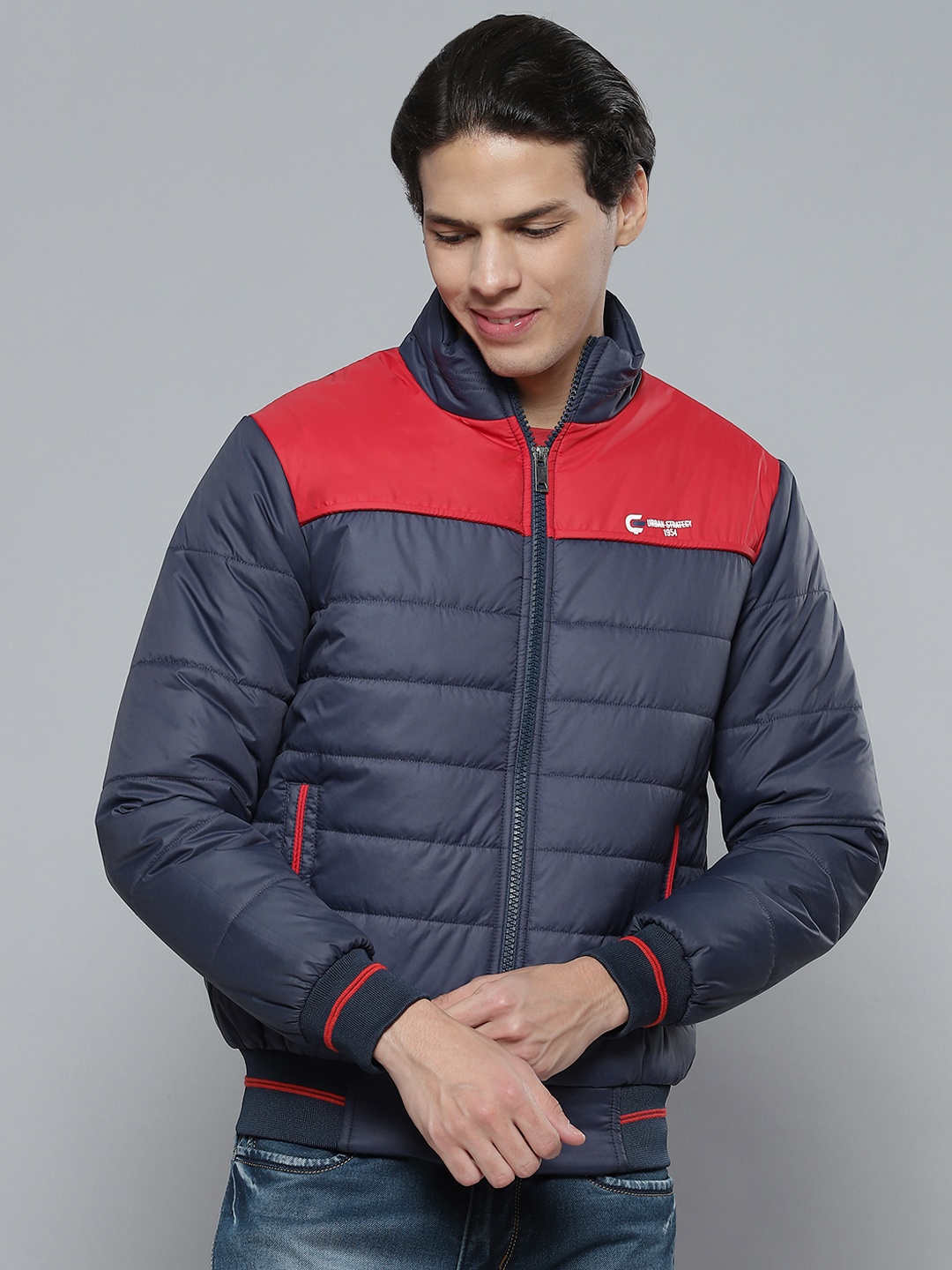 

Fort Collins Men Navy Blue Stand Collar Padded Jacket