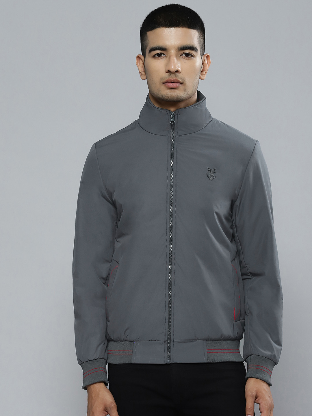 

Fort Collins Men Charcoal Grey Solid Bomber Jacket