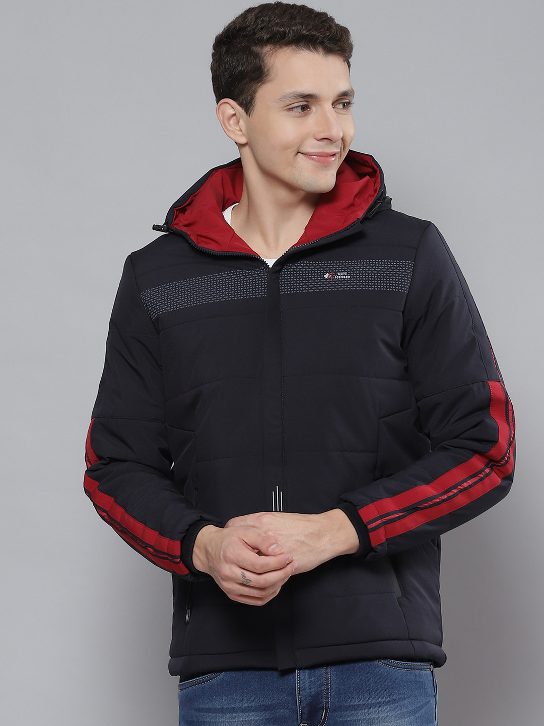 

Fort Collins Men Navy Blue Solid Padded Jacket