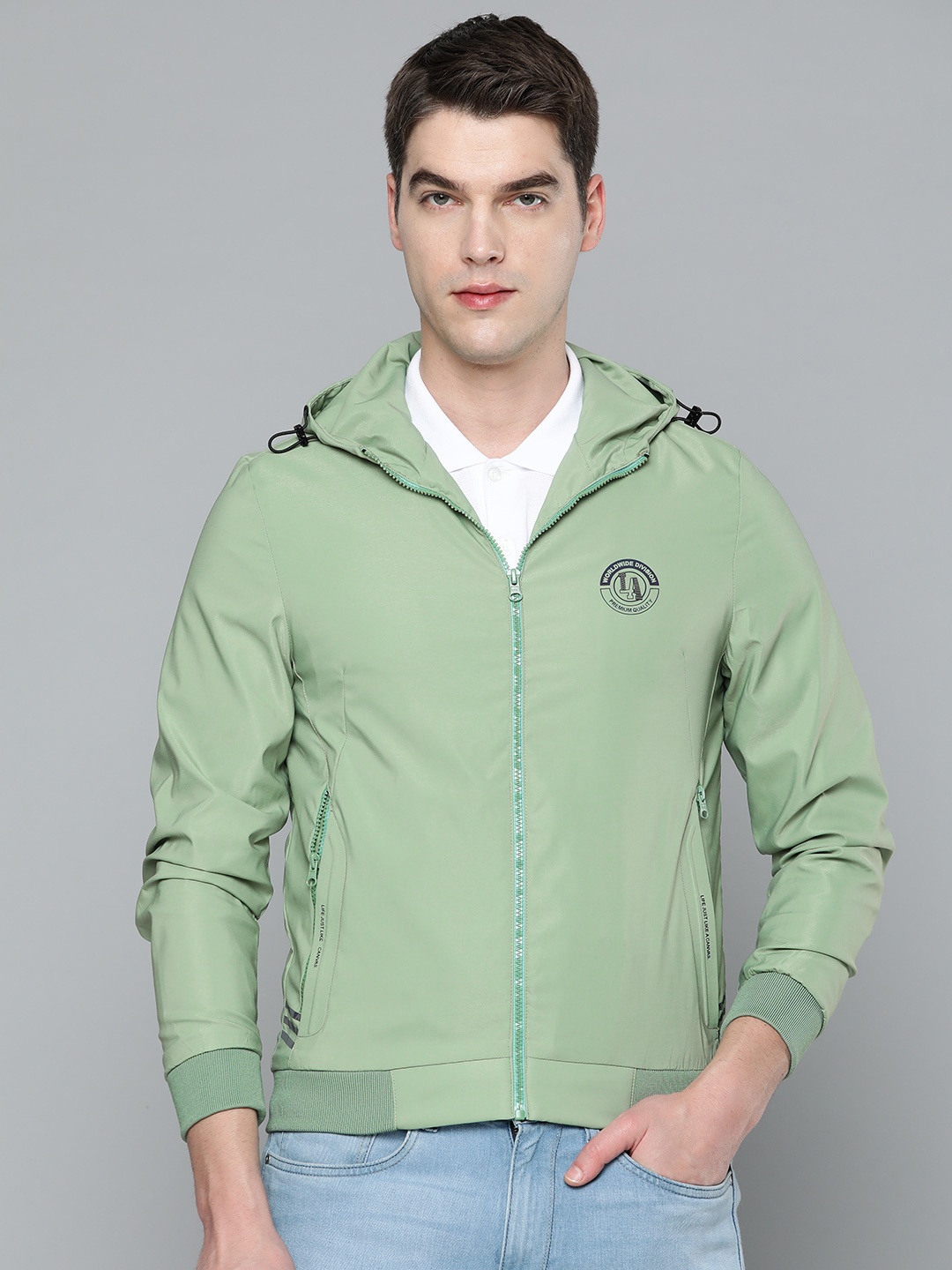 

Fort Collins Men Green Solid Hooded Tailored Jacket