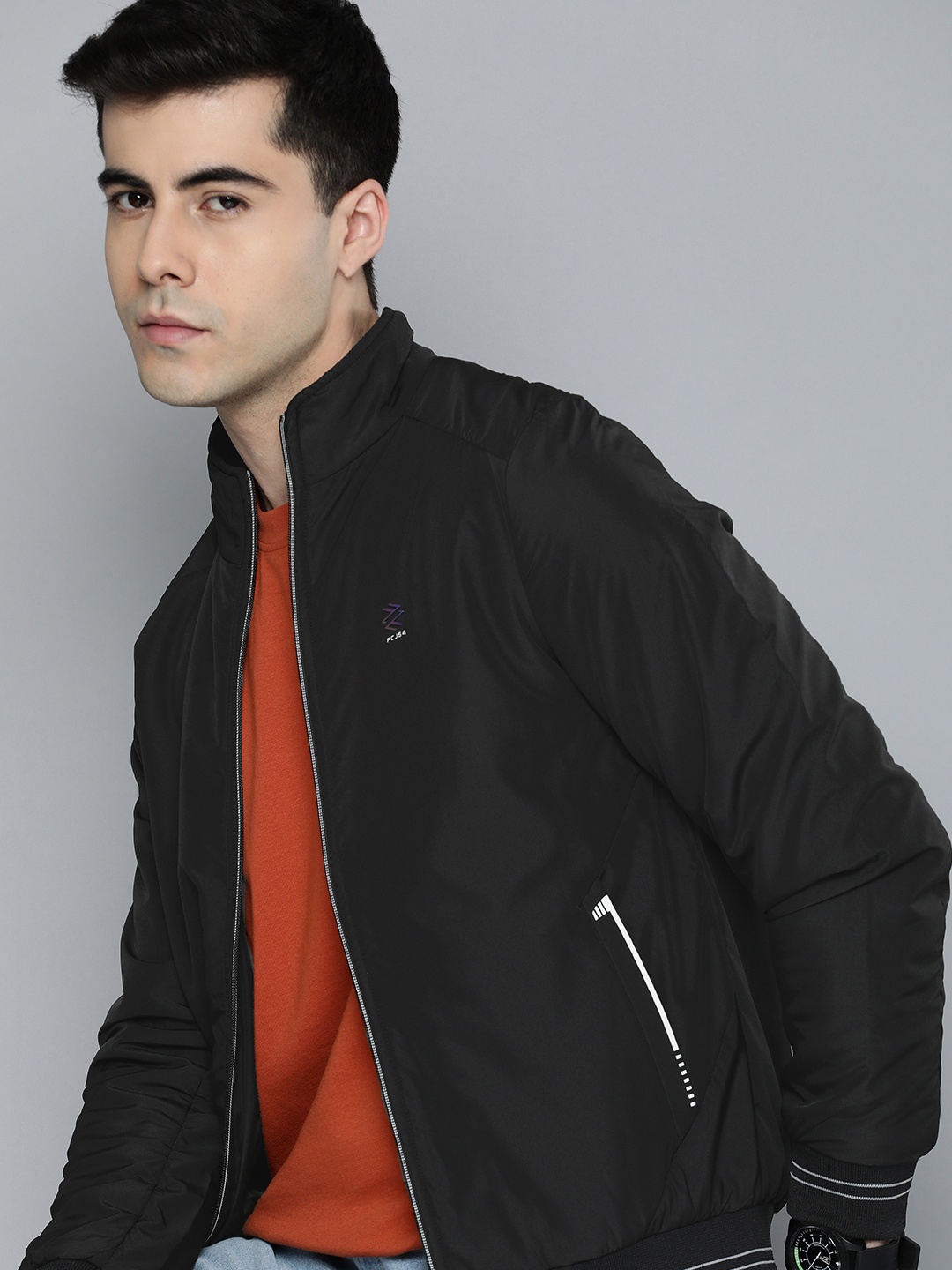 

Fort Collins Men Mock collar Long Sleeves Bomber Jacket, Black