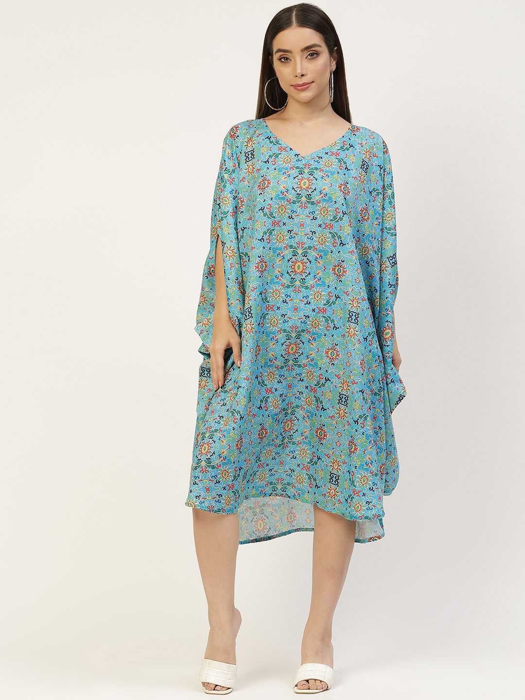 

InWeave Blue & Orange Ethnic Motifs Balloon Dress