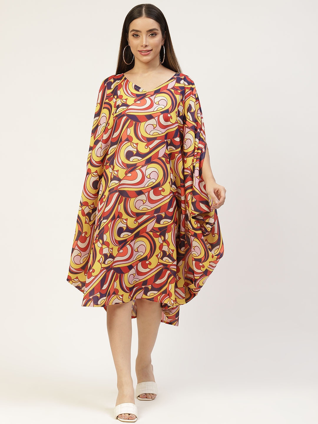 

InWeave Red & Purple Abstract Printed Balloon Dress