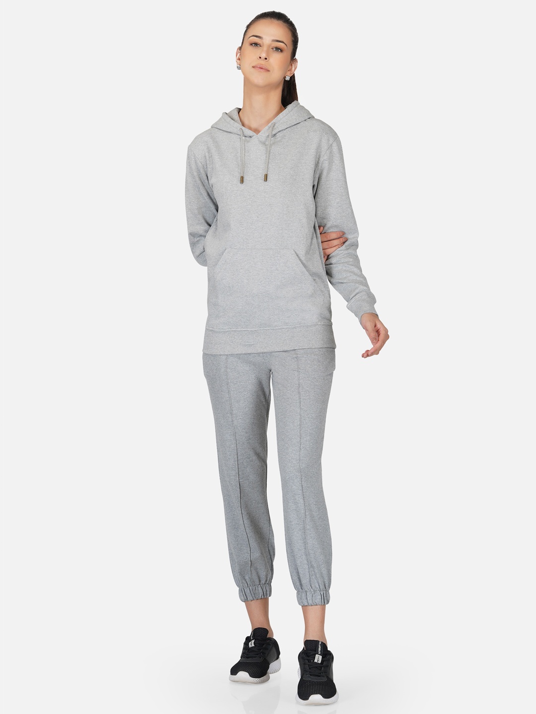 

Tinted Women Grey Melange Hooded Sweatshirt