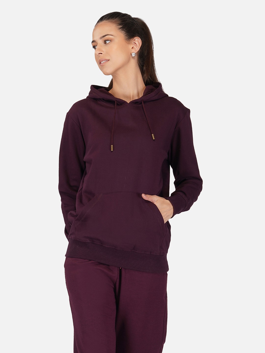 

Tinted Women Maroon Hooded Sweatshirt