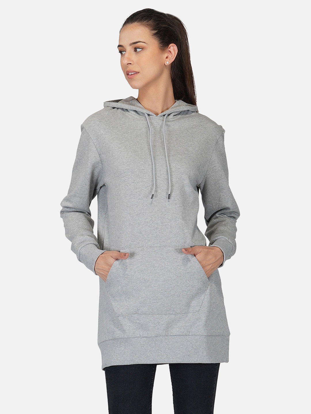 

Tinted Women Grey Melange Hooded Sweatshirt