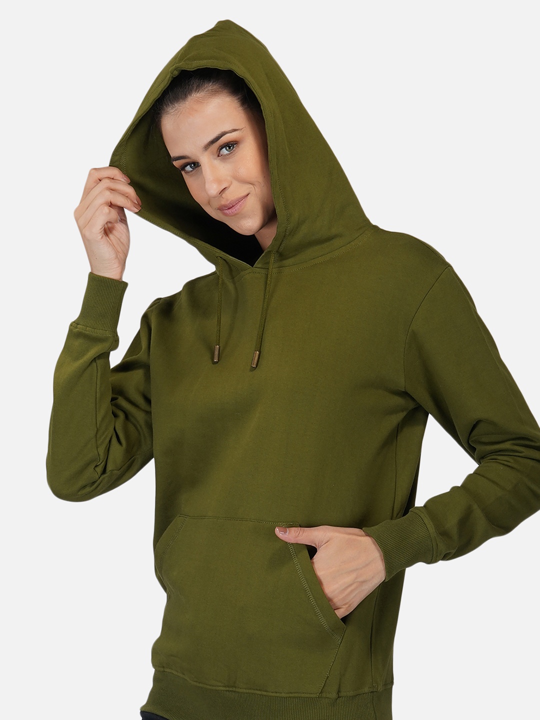 

Tinted Women Olive Green Hooded Sweatshirt