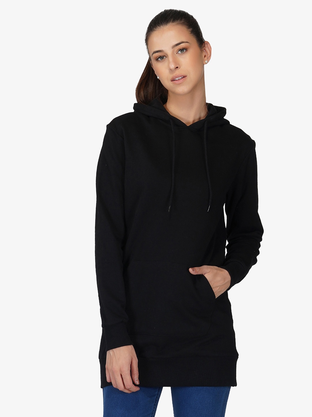 

Tinted Women Black Solid Hooded Sweatshirt