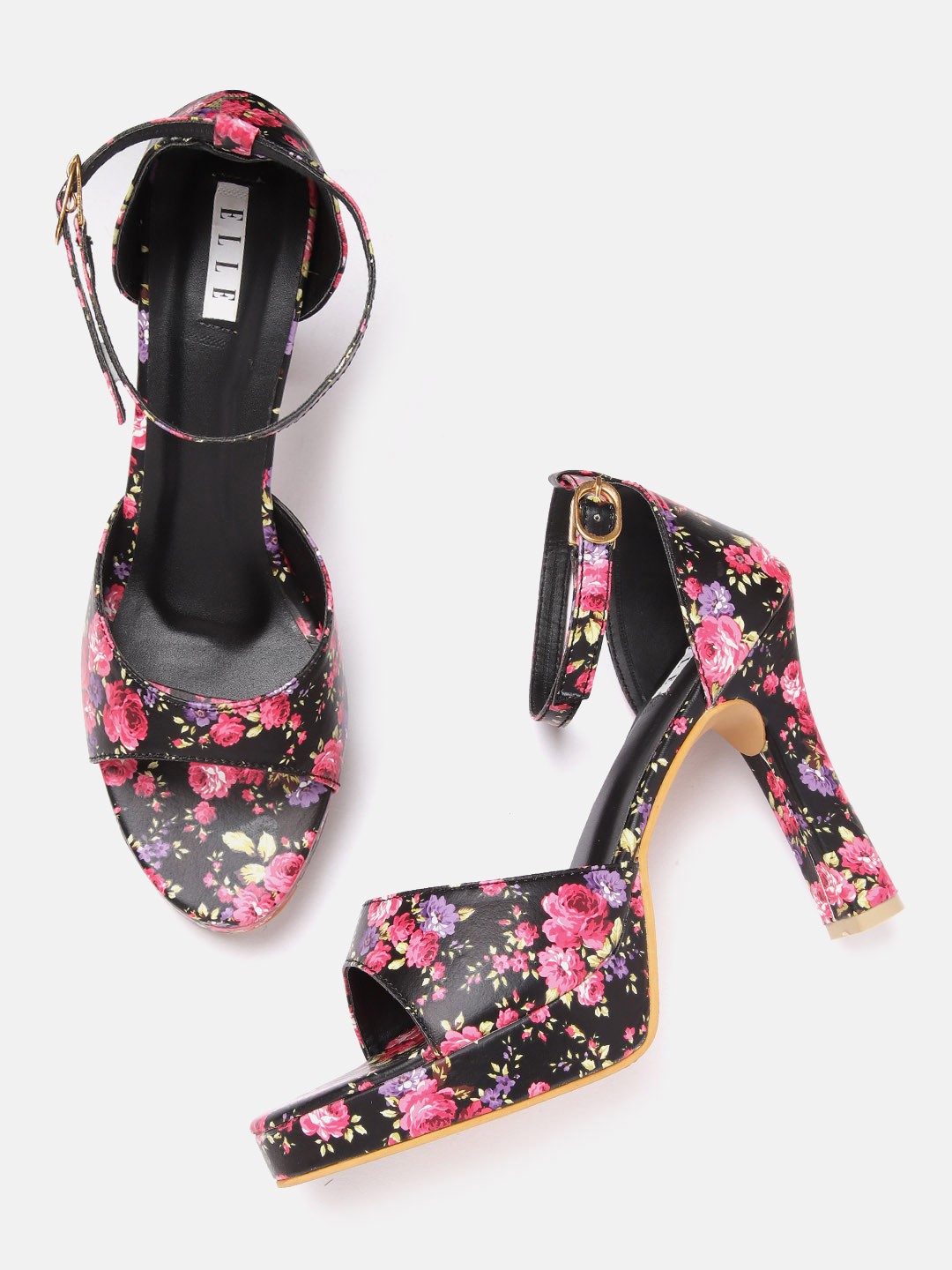 

ELLE Women Floral Printed Block Heels, Black