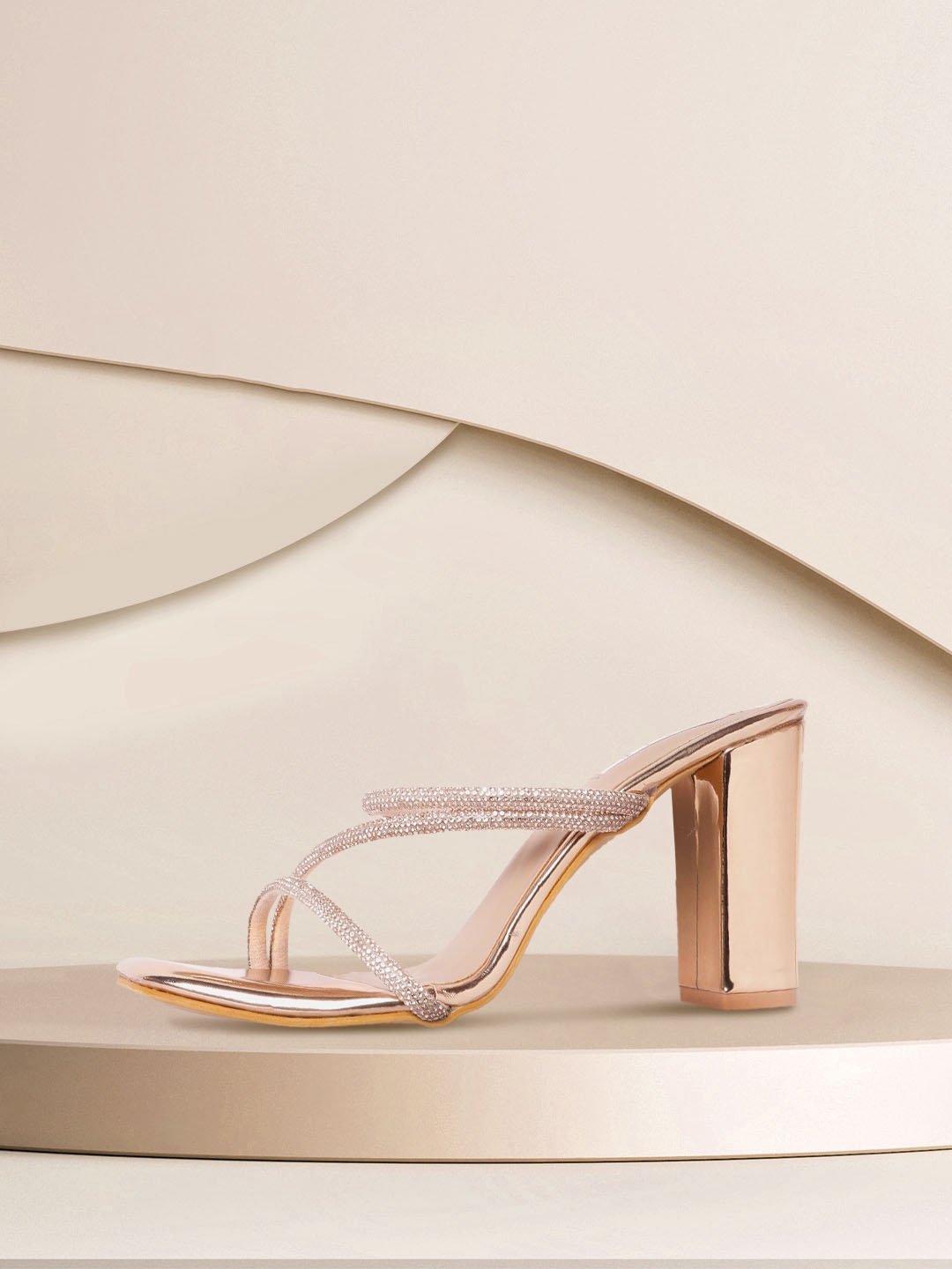 

ELLE Rose Gold-Toned Embellished Block Heels