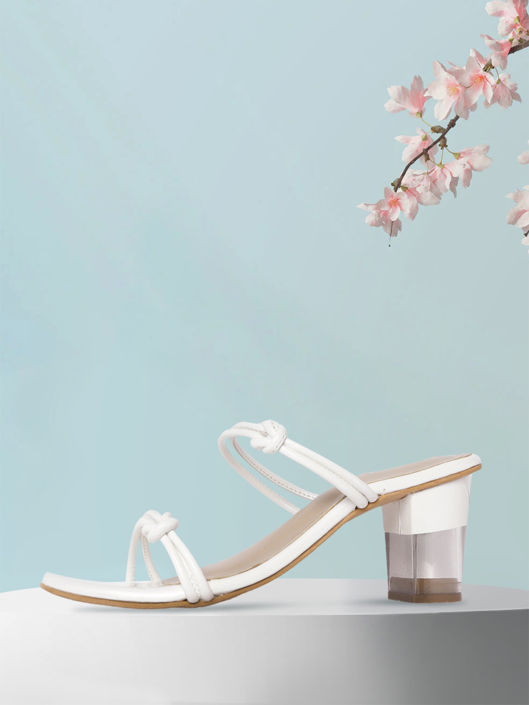 

ELLE White Solid Block Heels with Knot Detail