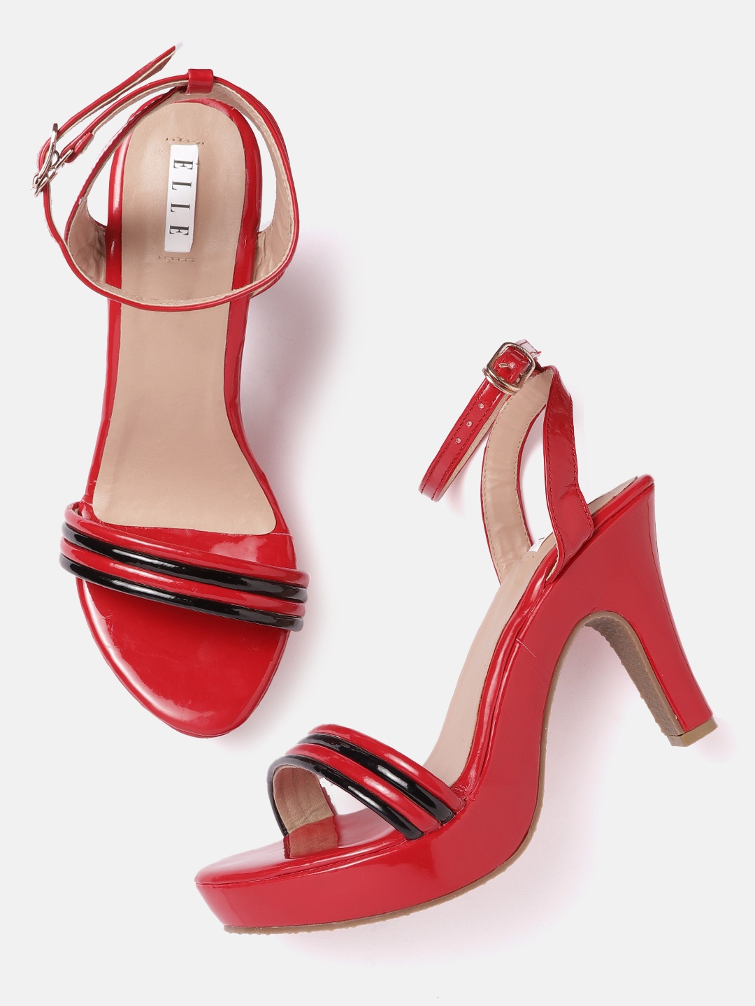 

ELLE Red & Black Striped Block Heels