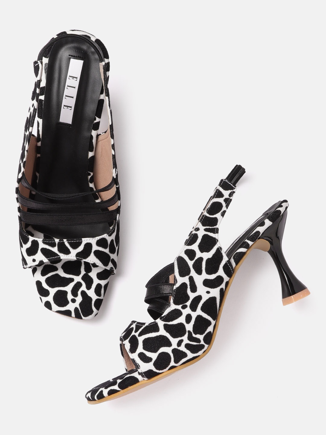 

ELLE White & Black Animal Printed Suede Finish Block Mules