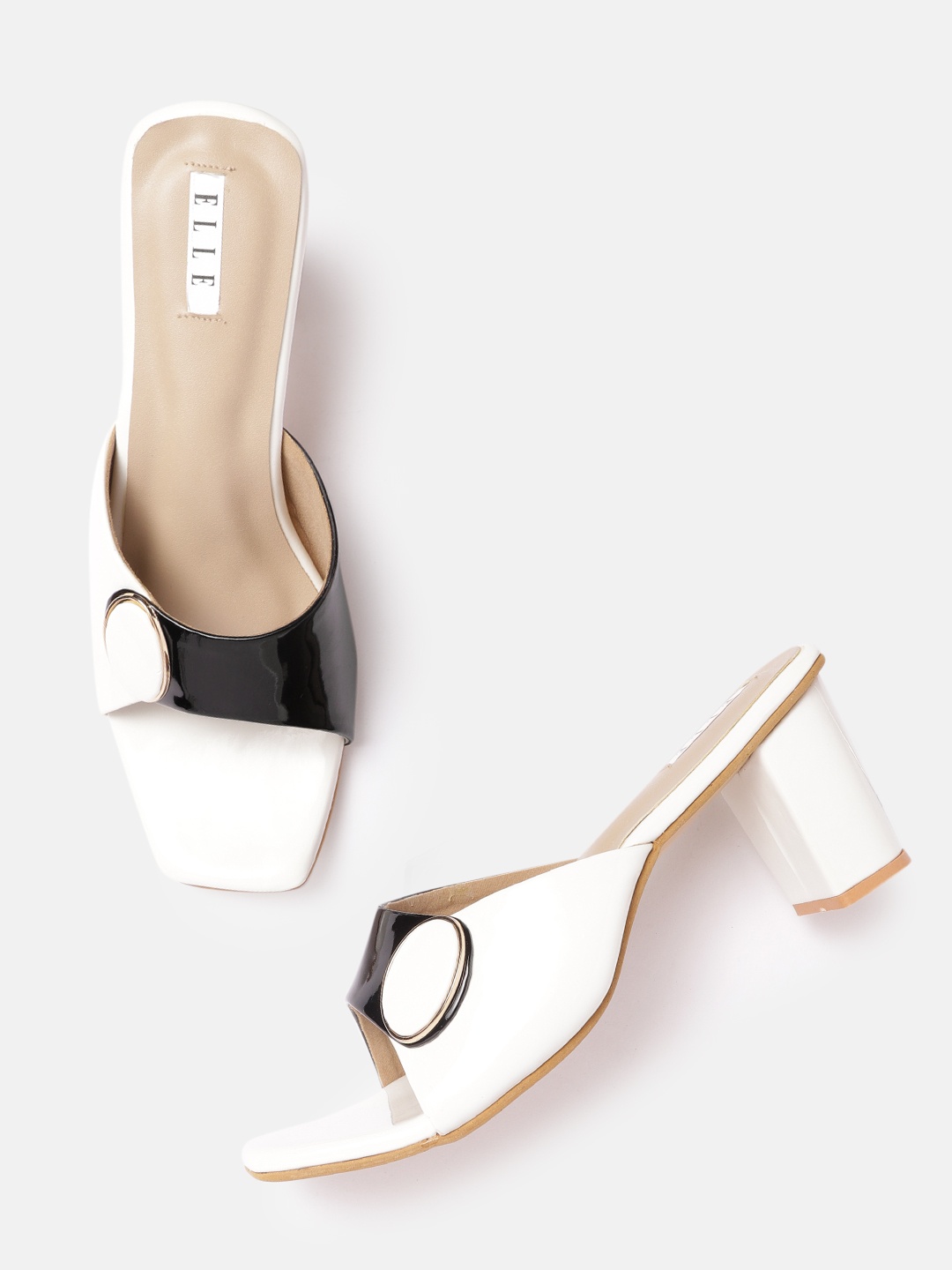 

ELLE White & Black Colourblocked Block Heels with Metallic Detail