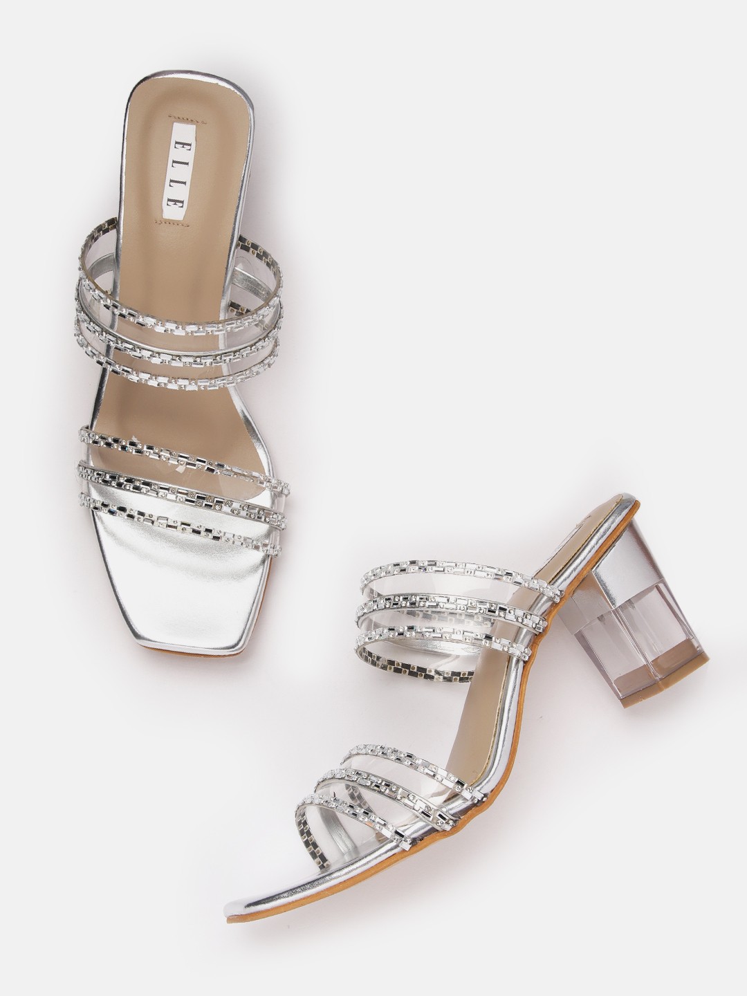 

ELLE Embellished Block Heels, Transparent