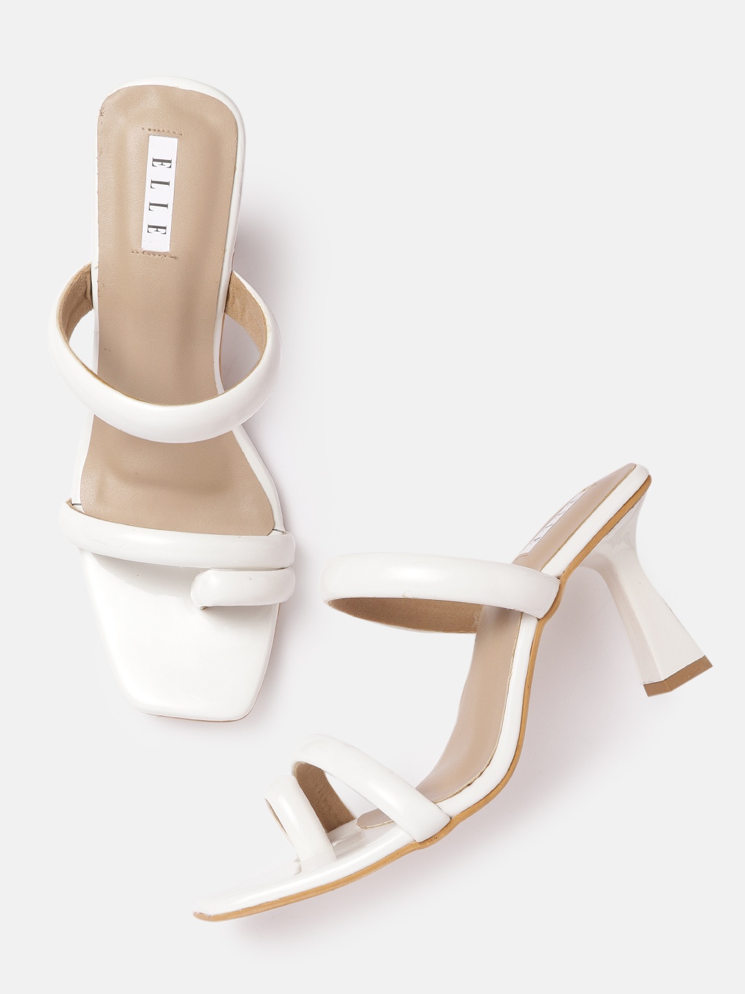 

ELLE White Block Solid One Toe Block Heels