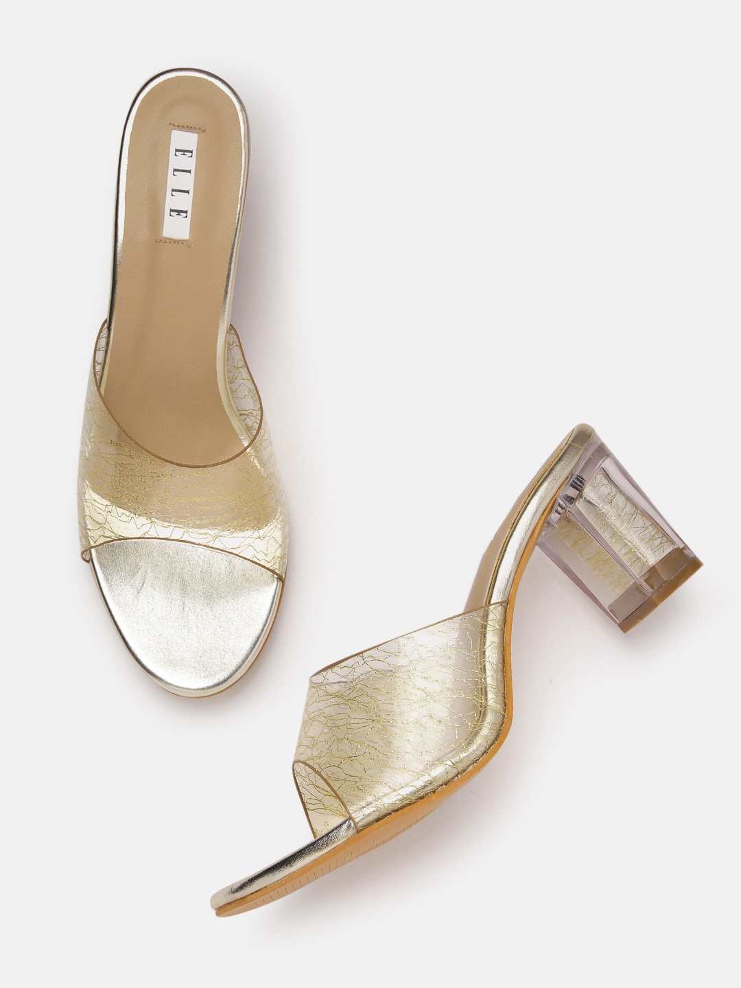 

ELLE Shimmer Abstract Printed Block Heels, Transparent