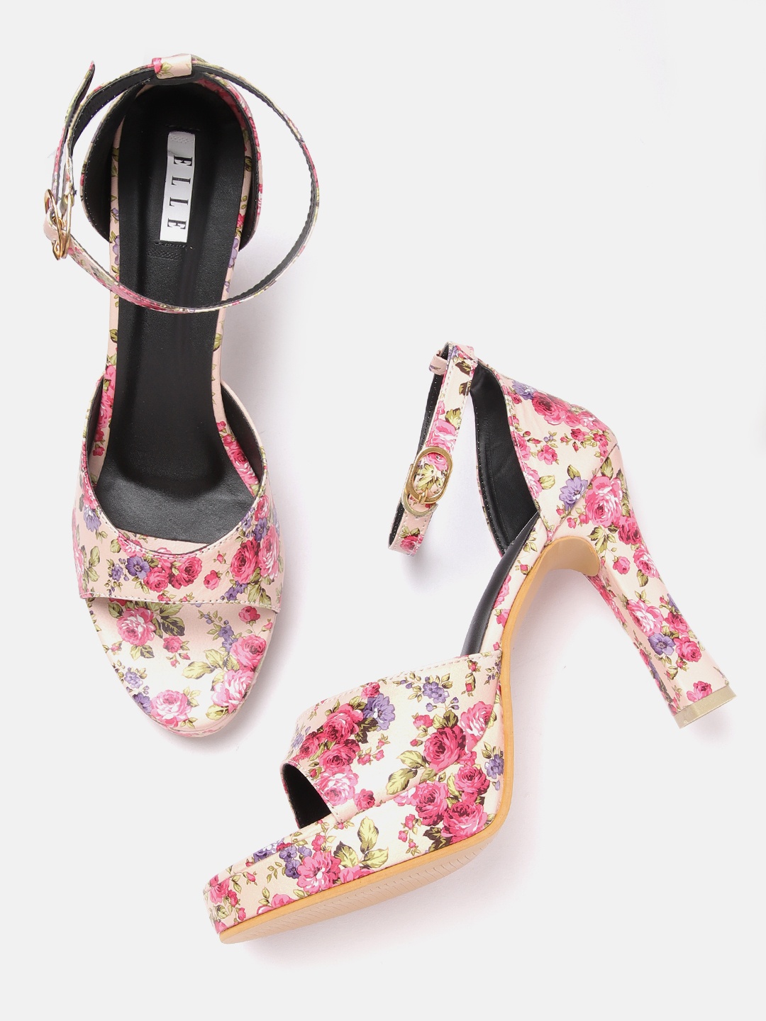 

ELLE Floral Printed Mid-Top Block Heels, Pink