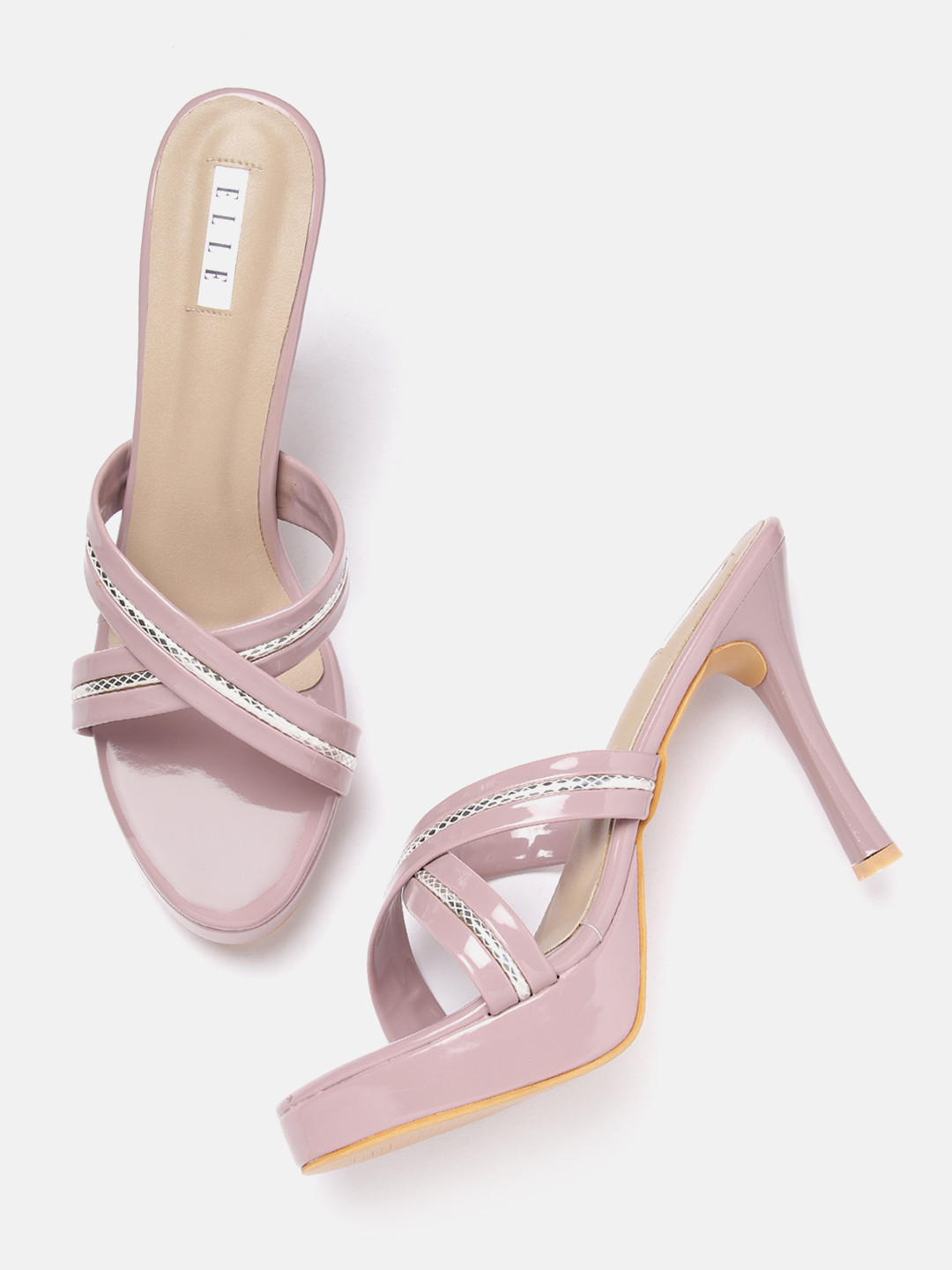 

ELLE Striped Criss-Cross Slim Heels, Mauve