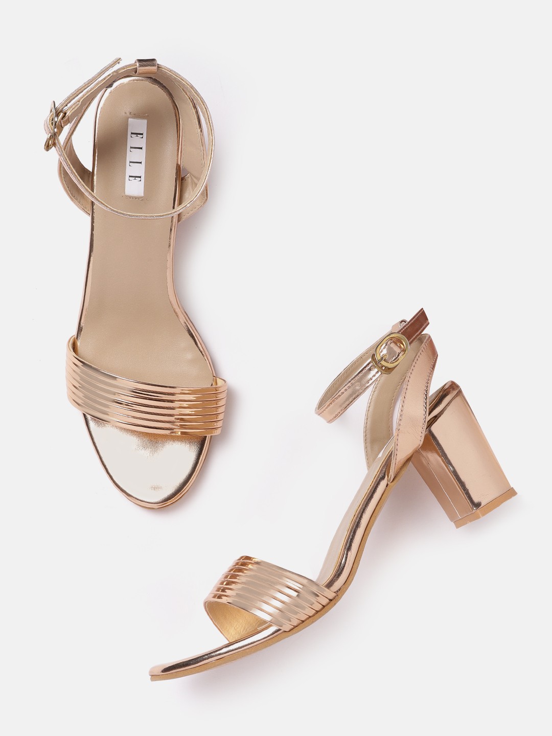 

ELLE Rose Gold-Toned Solid Block Heels