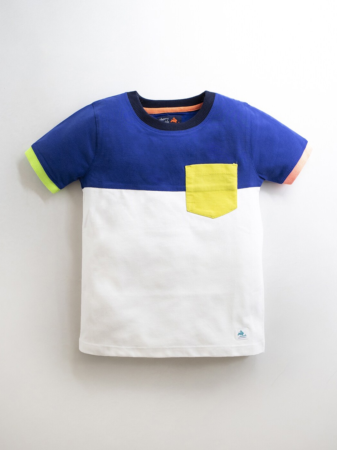 

Cherry Crumble Boys White & Blue Colourblocked T-shirt
