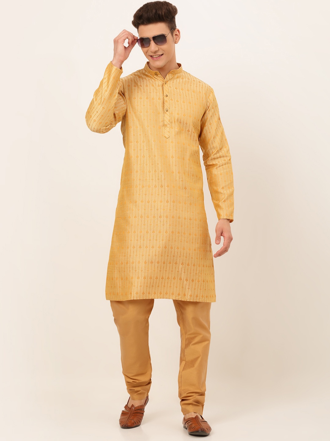 

Jompers Men Gold-Toned Embroidered Kurta With Pyjama