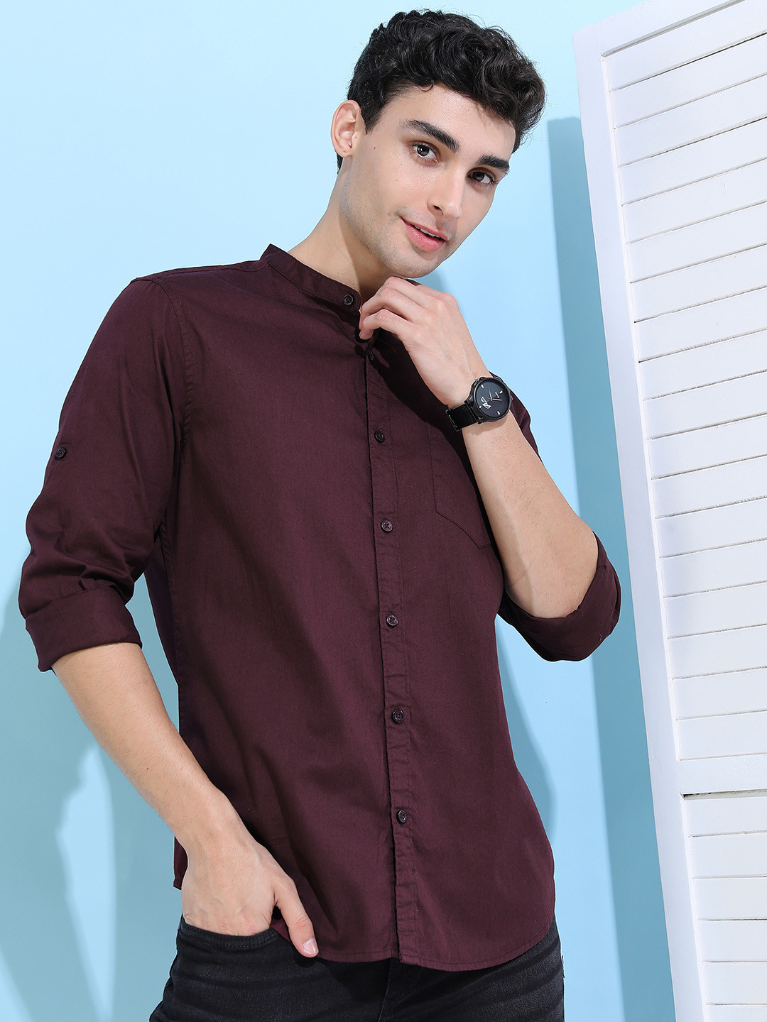 

HIGHLANDER Men Coffee Brown Slim Fit Cotton Casual Shirt