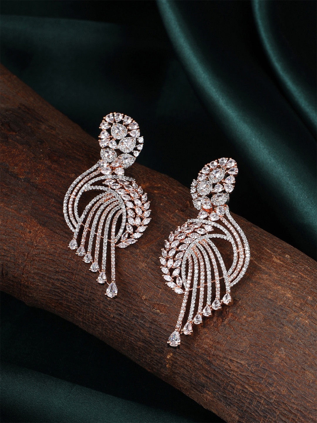 

Yellow Chimes Rosegold Plated High Grade Authentic White AD Studded Dangler Earrings, Rose gold