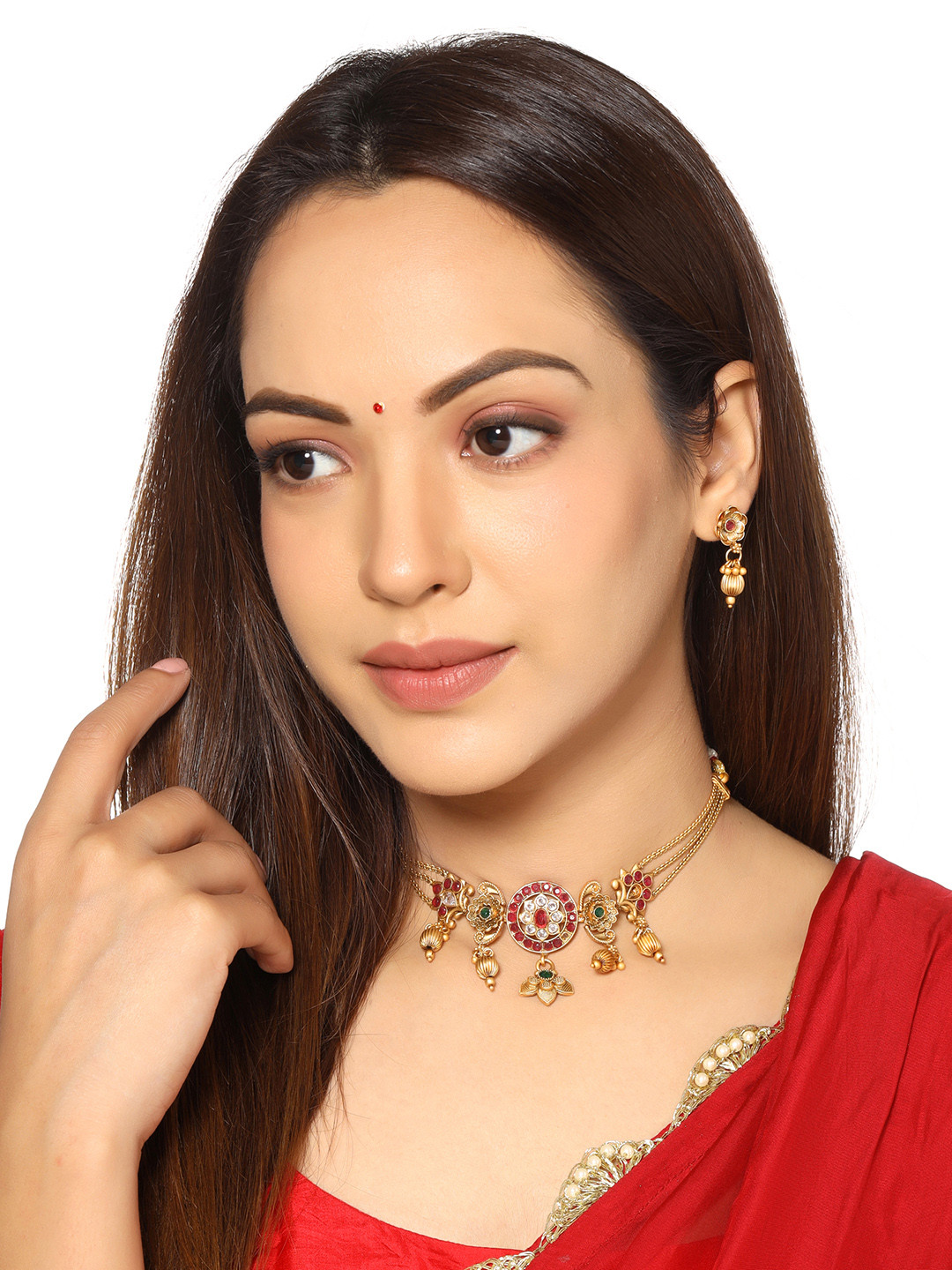 

Yellow Chimes Gold Plated Crystal Studded Traditional Choker Jewellery Set